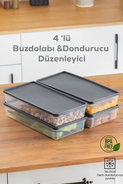 Porsima 1101 4 lü Dikdörtgen No-Frost Derin Dondurucu Çok Amaçlı Yiyecek Saklama Kabı Seti ürün görseli 1