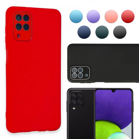 FitCase Samsung Galaxy A22 Glass Kamera Korumalı Lansman Silikon Kapak ürün görseli 1