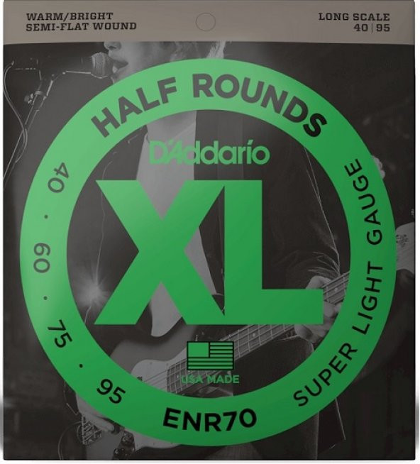 DADDARIO ENR70 BAS GİTAR TEL SETİ, HALF ROUND BASS, REGULAR LIGHT DADDARIO, ENR70, BASS GİTAR TEL TAKIMI, 40-95,  Super Light / Long Scale Set ENR70 ürün görseli 1