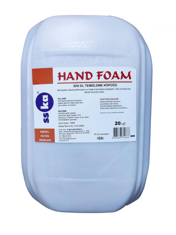 SSKA Köpük El Temizleme Sıvısı - Köpük Sabun - El Köpüğü - 20 Kg. - Bidon ürün görseli 1