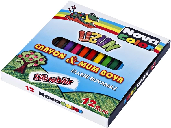 Uzun Mum Boya 12 Renk Karton Kutu 12 Renk Crayon 1 Adet Novacolor Uzun Altıgen Mum Boya 12 Renk ürün görseli 1