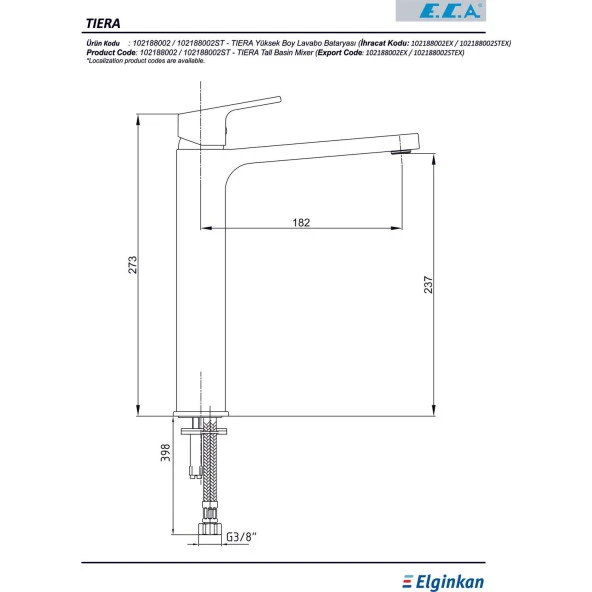 ECA TİERA YÜKSEK TİP LAVABO BATARYASI - Resim 2
