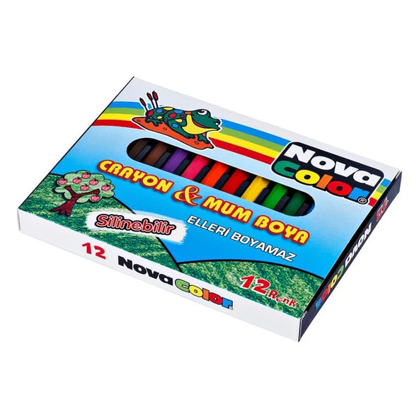 Mum Boya 12 Renk Karton Kutu 12 Renk Crayon 1 Adet Novacolor Altıgen Mum Boya 12 Renk ürün görseli 1