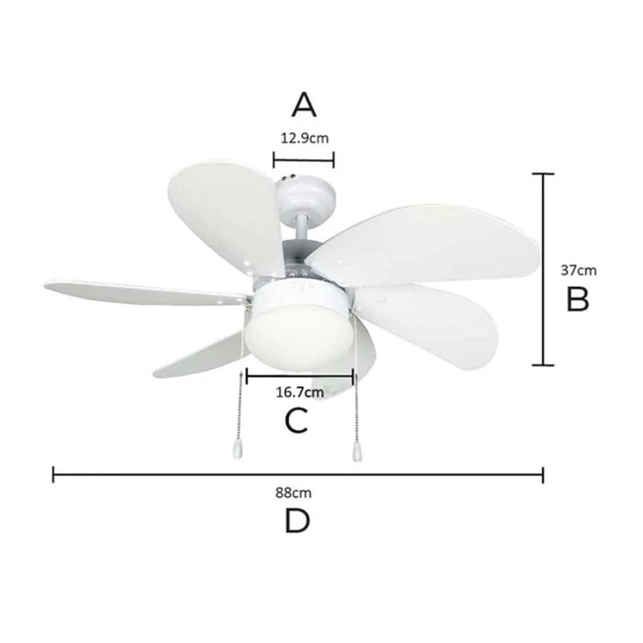 Vanti KCF281 60W 30 inç Ahşap Beyaz 6 Kanatlı Lambalı Avizeli İpli Tavan Vantilatörü ürün görseli 1
