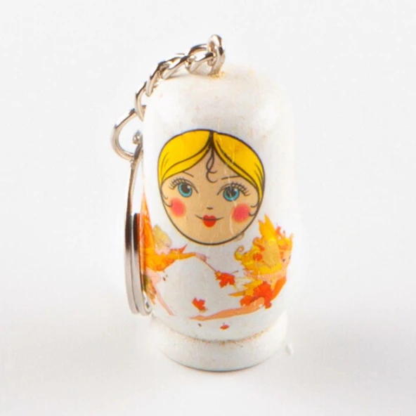 Ahşap Matruşka Bebek Anahtarlık Beyaz ürün görseli 1