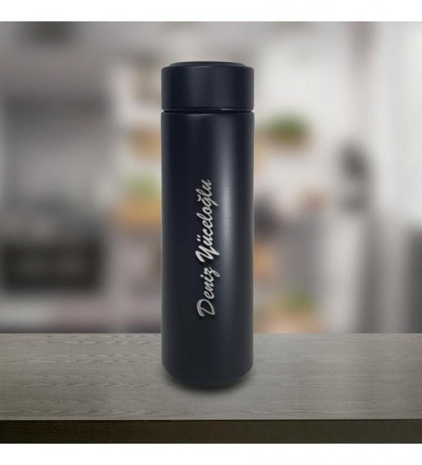 Kişiye Özel Dijital Sıcaklık Göstergeli Süzgeçli Siyah Termos 450 Ml HK2119 ürün görseli 1