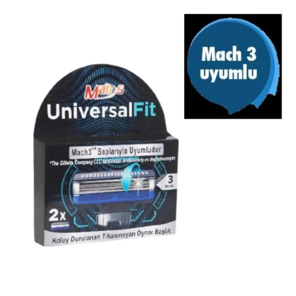 UniversalFit 3 Bıçaklı Erkek Sistem Tıraş Bıçağı Kartuşu 2 Adet ürün görseli 1