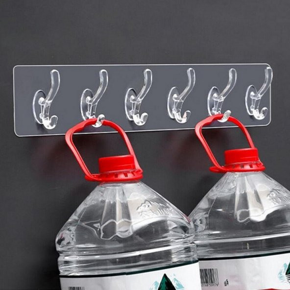 6lı Yapışkanlı Şeffaf Duvar Askısı Banyo Mutfak Düzenleyici Askı Pratik Kanca Askılık ürün görseli 1