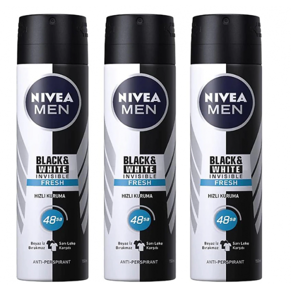 Nivea Men Invisible For Black & White Fresh 150 ml 3 Adet Deo Sprey ürün görseli 1