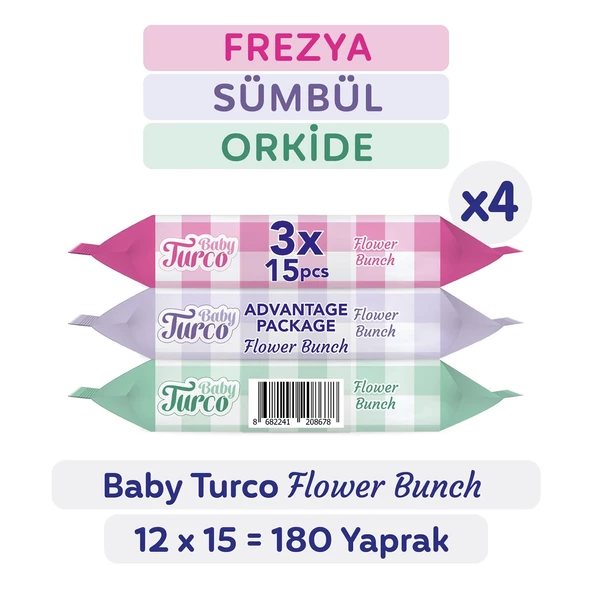 Baby Turco Flower Bunch Cep Mendili 12x15 (180 Yaprak) ürün görseli 1