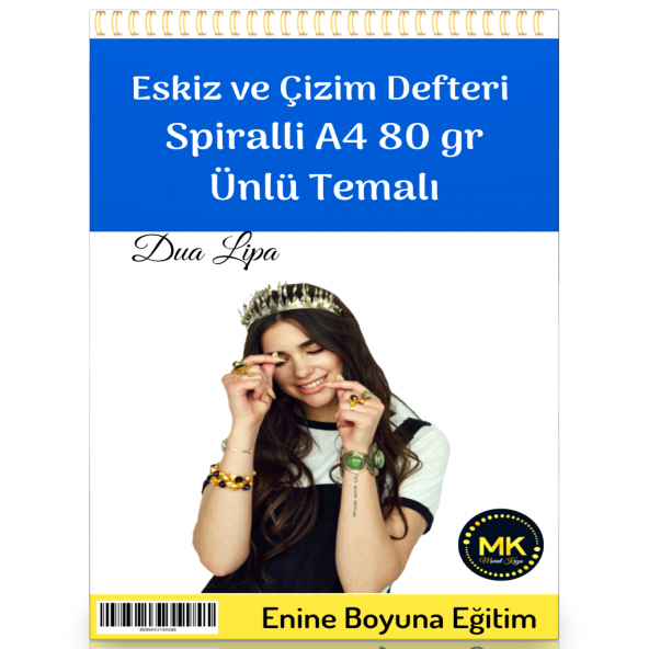 Dua Lipa Temalı Eskiz ve Çizim Defter Spiralli 100 Sayfa A4 80 gr ürün görseli 1