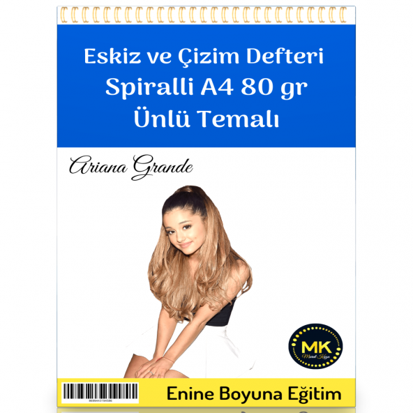 Ariana Grande Temalı Eskiz ve Çizim Defter Spiralli 100 Sayfa A4 80 gr ürün görseli 1