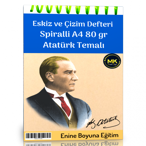 Atatürk Temalı Eskiz ve Çizim Defteri Kraft Spiralli 100 Sayfa A4 80 gr ürün görseli 1