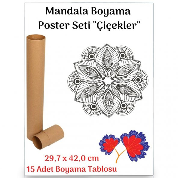 Mandala Poster Tablosu Çiçekler 15 Adet (30 cm x42 cm) ürün görseli 1