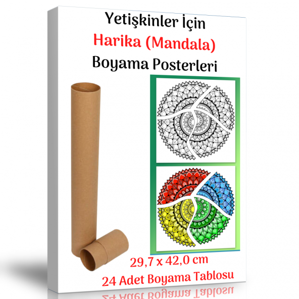 Yetişkinler İçin Harika Mandala Boyama Posterleri 24 Adet (30 cm x42 cm) ürün görseli 1
