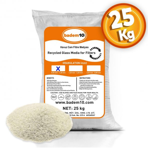 25 Kg Cam Filtre Medyası (0.50-1.20 mm) Havuz Filitre Temizleme Su Arıtma Filtrasyon Filtreleme Kumu ürün görseli 1