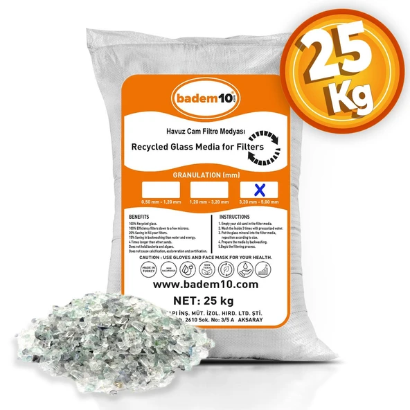 25 Kg Cam Filtre Medyası (3.20-5.00 mm) Havuz Filitre Temizleme Su Arıtma Filtrasyon Filtreleme Kumu ürün görseli 1