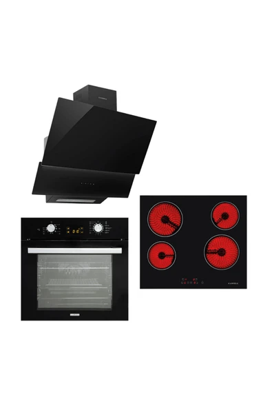 Luxell Opall 15 Program Ankastre Vitroseramik Siyah Set (B66-SGF3  + V6-04T  + DA6 - 835 Davlumbaz) ürün görseli 1