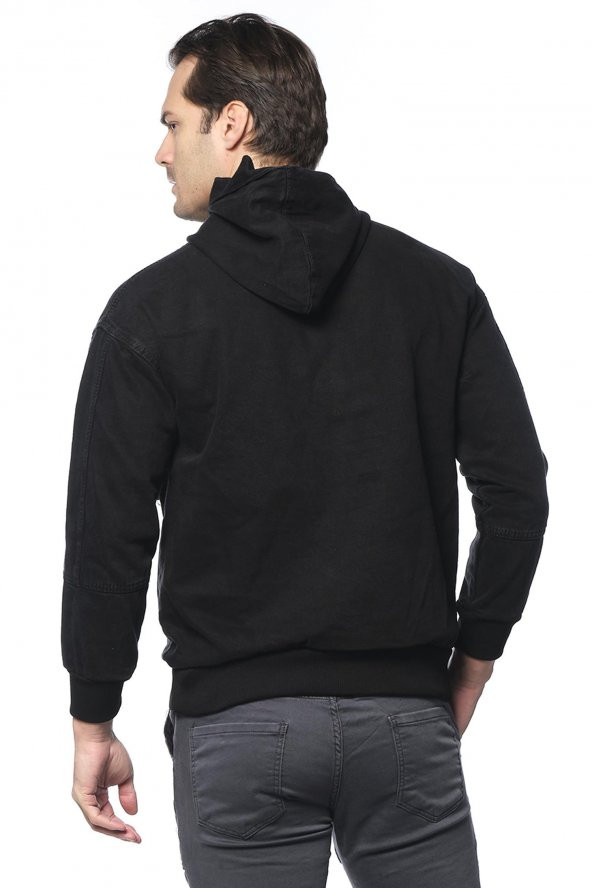 Erkek Kapüşonlu Kanguru Cepli Kot Sweatshirt - Resim 4
