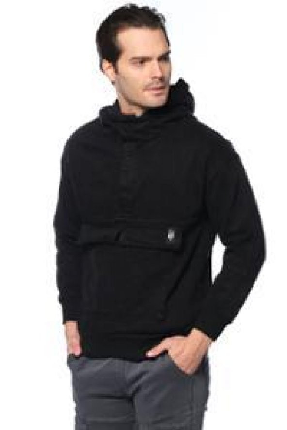 Erkek Kapüşonlu Kanguru Cepli Kot Sweatshirt - Resim 7