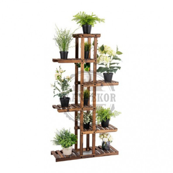 Eskitme Ceviz Rengi Ahşap Dekoratif Çiçeklik Saksılık Balkon Bahçe Standı ürün görseli 1
