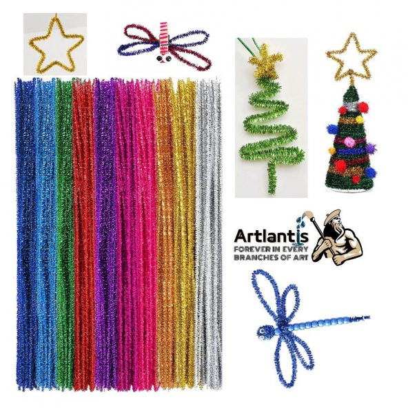 Metalik Şönil Renkli 30 Cm 50li 1 Paket Artlantis 30 Cm Renkli Metalik Tüylü Tel 50 li 1 Paket ürün görseli 1