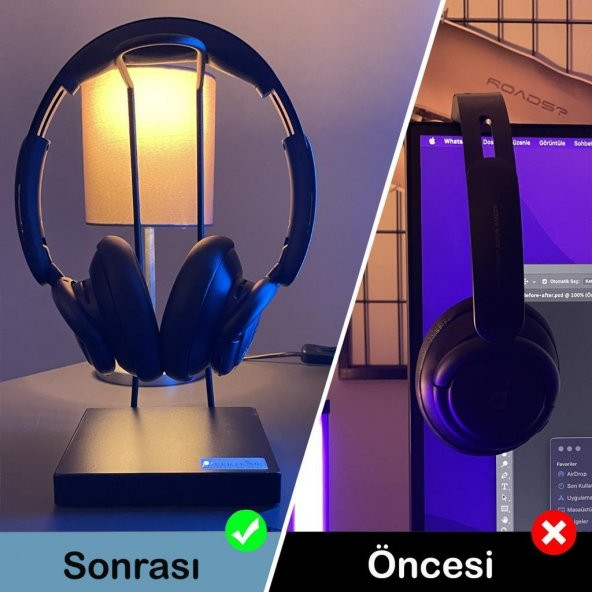 Mat Siyah Kaymaz Siyah Tabanlı Askı Aparatlı Stant Kulaküstü Gaming Oyuncu Kulaklık Tutucu Standı ürün görseli 1