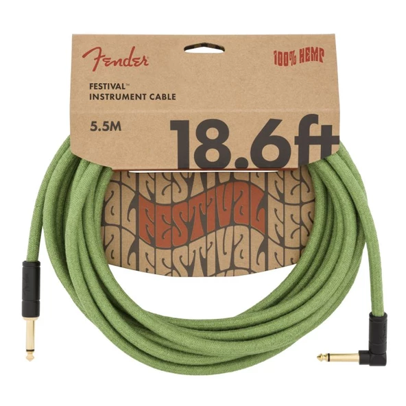 Fender Festival Düz/L Uçlu 5m Pure Hemp Yeşil Enstrüman Kablosu ürün görseli 1