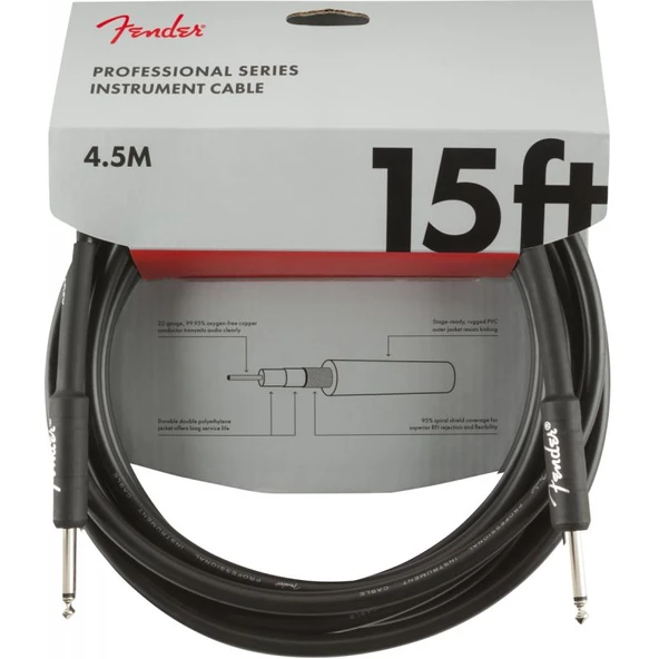 Fender Professional Düz/Düz Uçlu 4m Siyah Enstrüman Kablosu ürün görseli 1