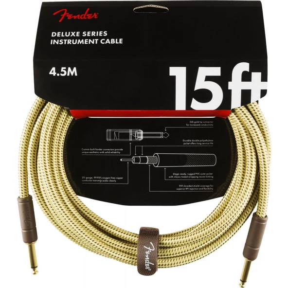 Fender Deluxe Düz/Düz Uçlu 4m Tweed Enstrüman Kablosu ürün görseli 1