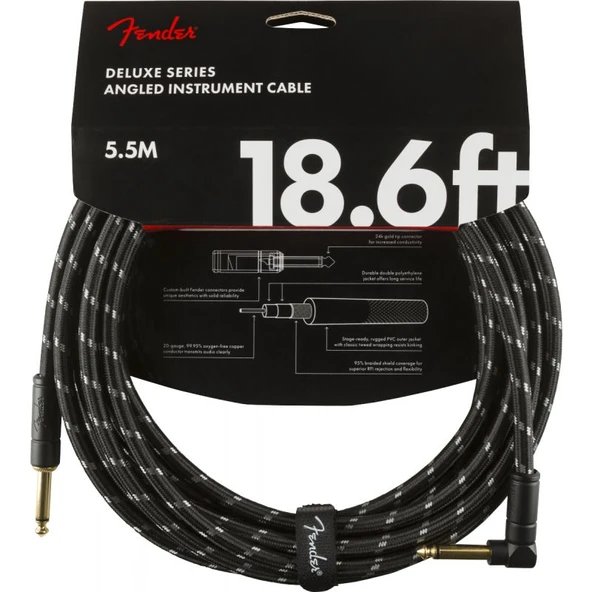 Fender Deluxe Düz/L Uçlu 5m Siyah Tweed Enstrüman Kablosu ürün görseli 1