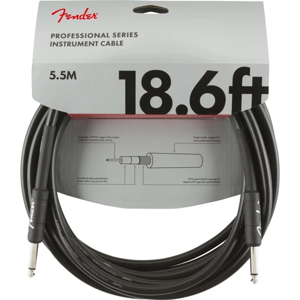 Fender Professional Düz/Düz Uçlu 5m Siyah Enstrüman Kablosu ürün görseli 1