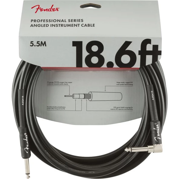 Fender Professional Düz/L Uçlu 5m Siyah Enstrüman Kablosu ürün görseli 1