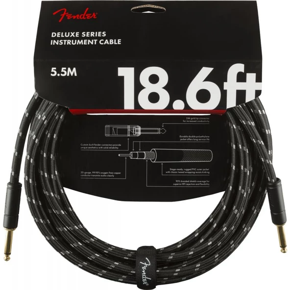 Fender Deluxe Düz/Düz Uçlu 5m Siyah Tweed Enstrüman Kablosu ürün görseli 1