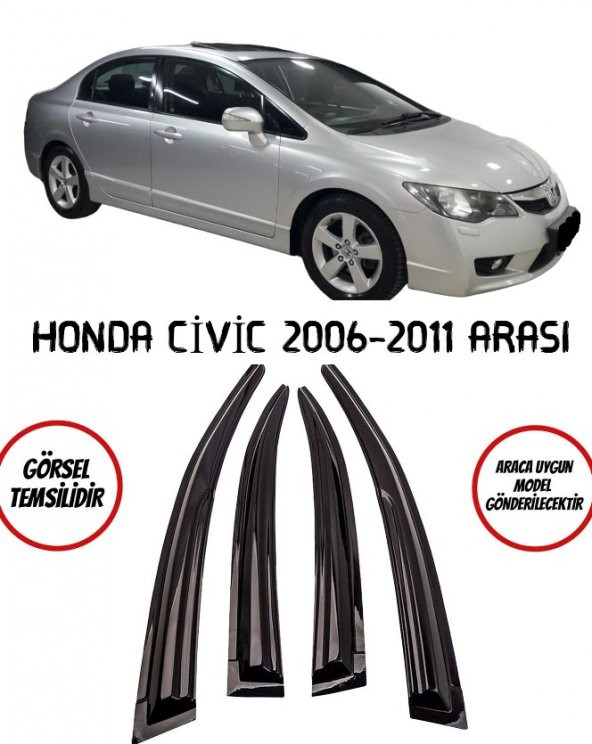 Honda Civic Cam Rüzgarlığı 4lü 2006-2012 Arası ürün görseli 1