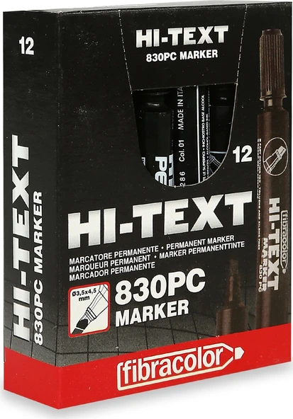 Hi-Text Permanent Marker Kesik Uçlu Siyah 830Pc 12li ürün görseli 1