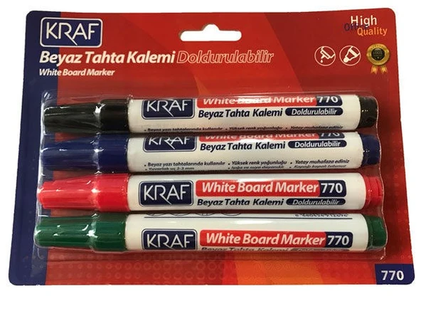 Kraf 770 Beyaz Tahta Kalemi Doldurulabilir 4 Renk Set ürün görseli 1
