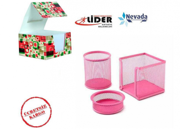 3 LÜ KALEMLİK SETİ METAL PEMBE PERFORE +KÜP NOT KAĞIDI ürün görseli 1