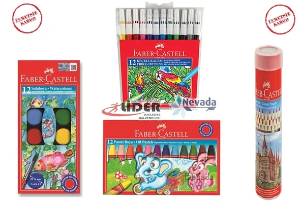 FABER CASTELL KURU SULU PASTEL KEÇELİ 12 RENK 4 PARÇA BOYA SETİ ürün görseli 1