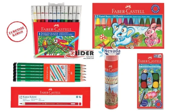 FABER CASTELL KURU SULU PASTEL KEÇELİ 12 RENK 6 PARÇA BOYA SETİ ürün görseli 1