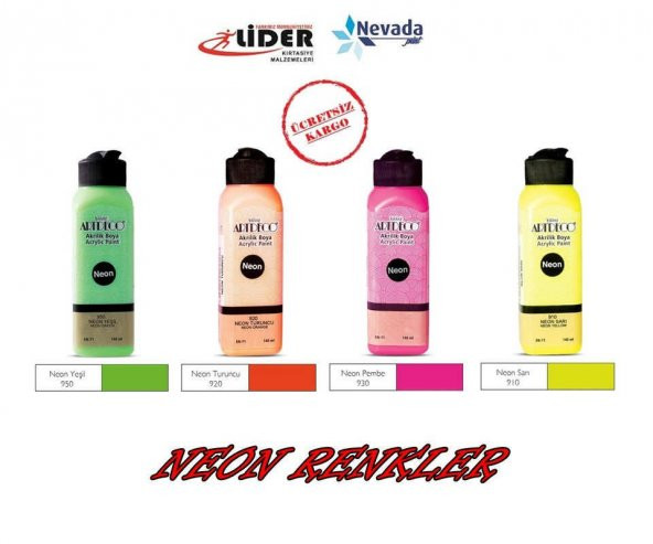 ARTDECO AKRİLİK BOYA 140 ML NEON RENKLER 4LÜ ÜCRETSİZ KARGO ürün görseli 1