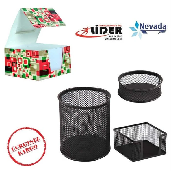 3 LÜ KALEMLİK SETİ METAL SİYAH PERFORE +KÜP NOT KAĞIDI ürün görseli 1