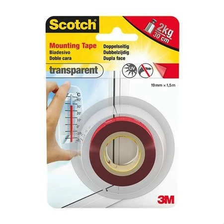 3M SCOTCH 4004 ŞEFFAF ÇİFT TARAFLI MONTAJ BANDI 19MM X 1,5M ürün görseli 1