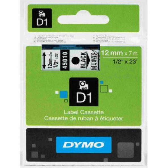 Dymo D1 Şerit 12MM X 7M Şeffaf / Siyah 720500 45010 Kargosuz ürün görseli 1