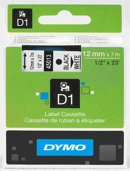 45013 Dymo D1 Etiket 12MM X 7M Beyaz  Siyah ürün görseli 1
