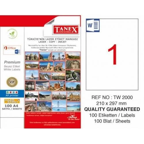 A4 Yapışkanlı Hazır Etiket - Tanex Tw-2000 ürün görseli 1