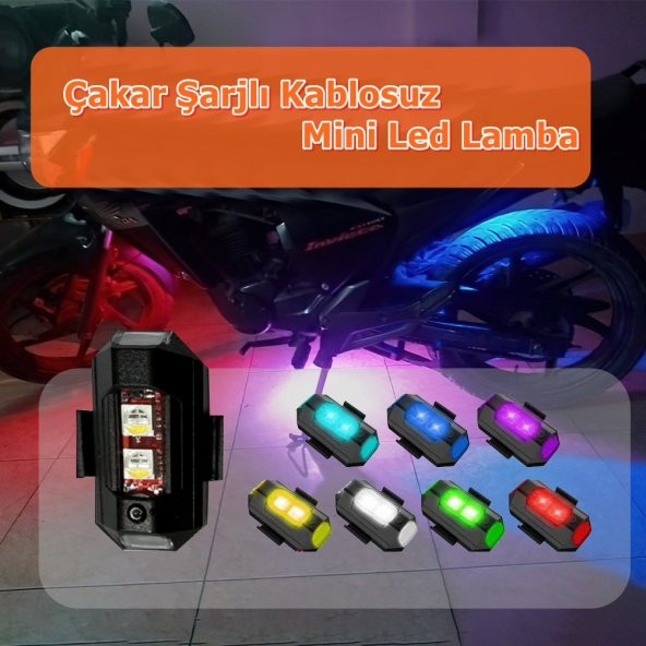 NKT GROUP Rgb Motosiklet Drone Bisiklet Otomotiv Çakar Şarjlı Kablosuz Mini Led Lamba- 7 Renk ürün görseli 1