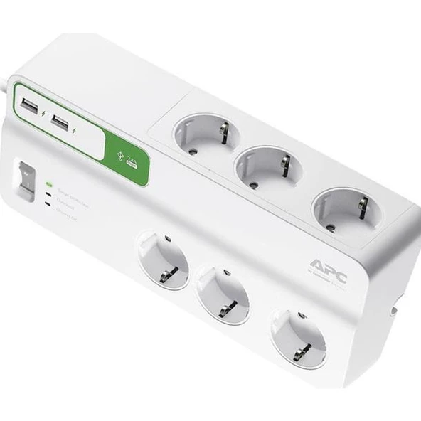 Schneider APC PM6U-GR 230V 6lı 2 Usb Hızlı Şarj Çıkışlı Akım Korumalı Priz ürün görseli 1