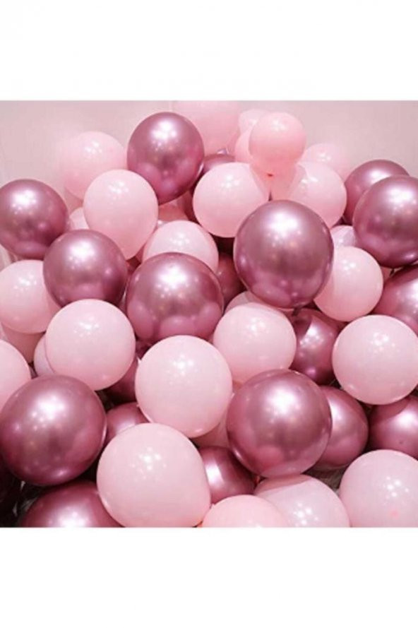 Beysüs Krom Pembe Ve Mat (pastel) Pembe Renk 25 Li Balon ürün görseli 1