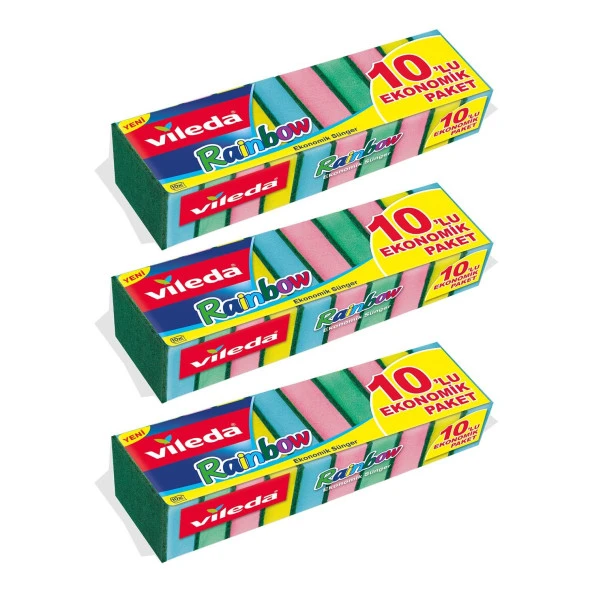 10'lu Rainbow Ekonomik Bulaşık Süngeri 3'li Paket ürün görseli 1